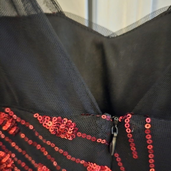 Multicolor Floral, V Neck, Slit Thigh, Contrast Mesh and Sequined Sample Gown - Picture 13 of 14